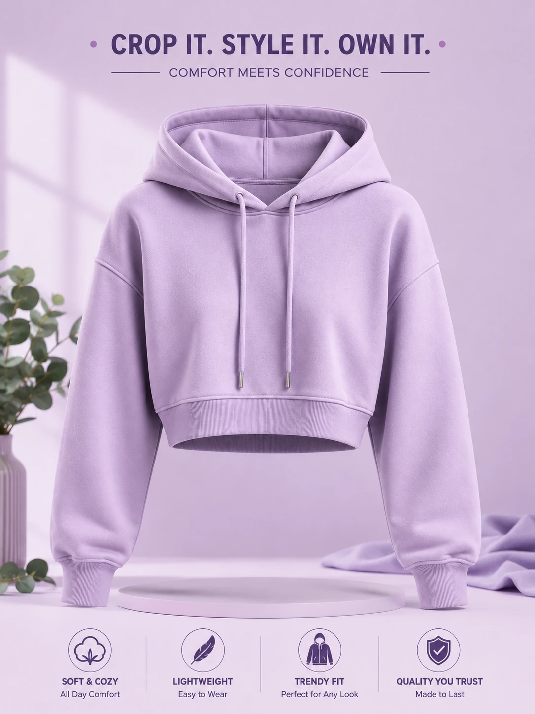 Pastel Pink Cropped Pull-Over Hoodie